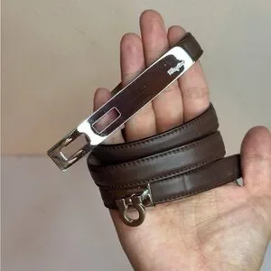 Salvatore Ferragamo Thin Brown Leather Belt Size S Double Gancini fixed belt - Women | Ferragamo main image 2